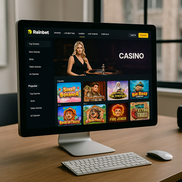 Rainbet - Intuitivt design med mørkt tema - Desktop interface
