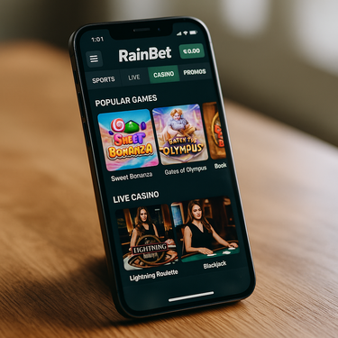 Rainbet - Fuldt responsivt design på mobil - Spil på farten